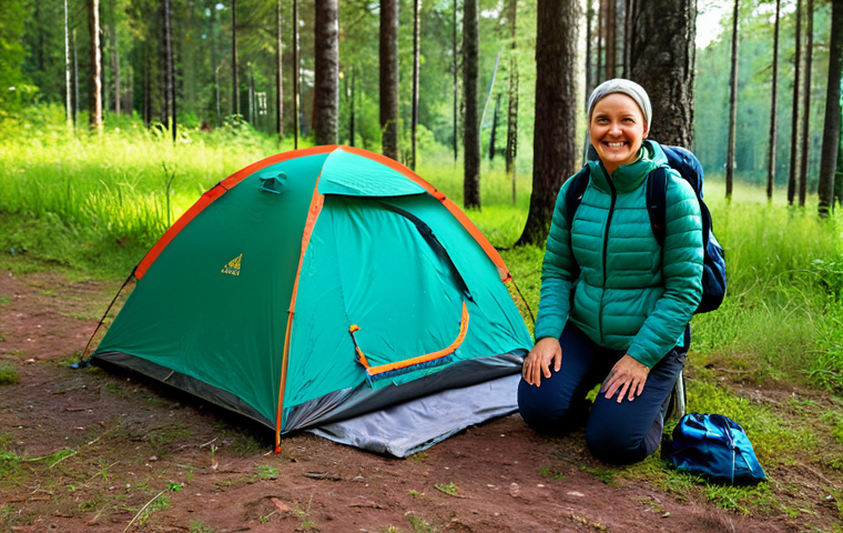 **

"A professional woman, fully clothed in modest outdoor attire suitable for camping, smiles warmly while setting up a tent in Gauja National Park, Latvia. Lush green forest surrounds her, and sunlight filters through the trees. Backpack and camping gear are neatly arranged nearby. Safe for work, appropriate content, perfect anatomy, natural proportions, professional photography, high quality, family-friendly."

**