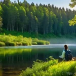 라트비아 라이가 국립공원 - **Prompt:** A serene and expansive landscape of Gauja National Park during a golden hour in late spr...