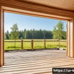 라트비아 목조 건축 - A traditional Latvian wooden house nestled in a serene rural landscape, featuring robust oak foundat...