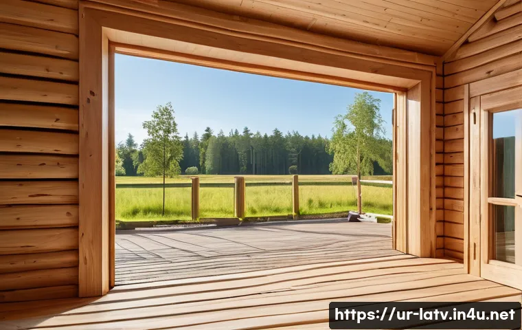 라트비아 목조 건축 - A traditional Latvian wooden house nestled in a serene rural landscape, featuring robust oak foundat...