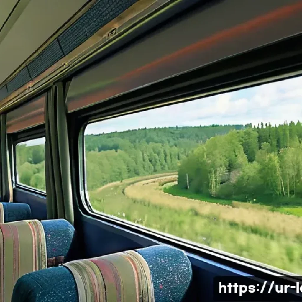 라트비아 기차 여행 팁 - A scenic train journey through Latvia’s lush spring forests and valleys, viewed from a train window ...
