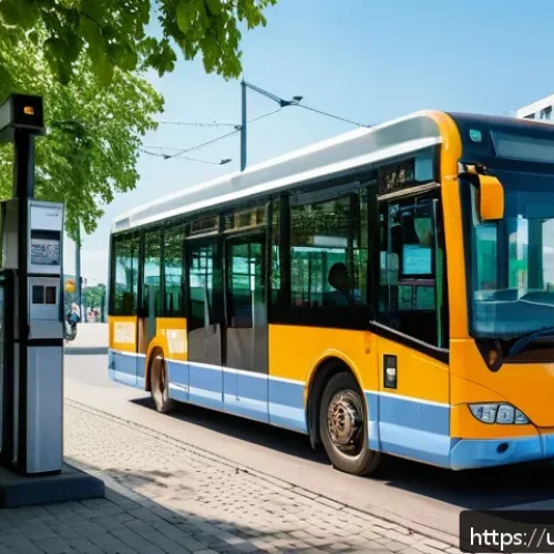 라트비아 대중교통 이용법 - A modern Latvian city bus in Riga, depicted during a sunny summer day with clear blue skies. The bus...