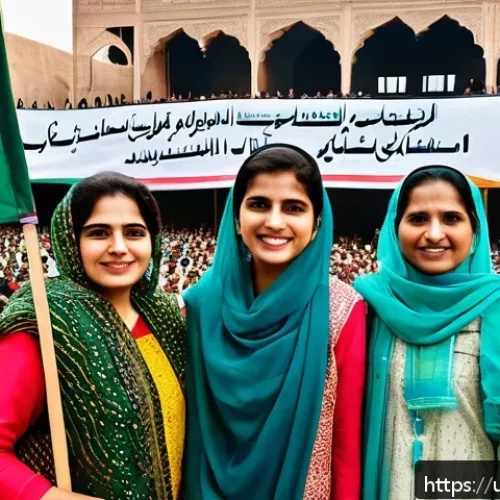 라트비아 정치 이슈 - A vibrant political rally in Pakistan featuring diverse political party leaders standing united on a...